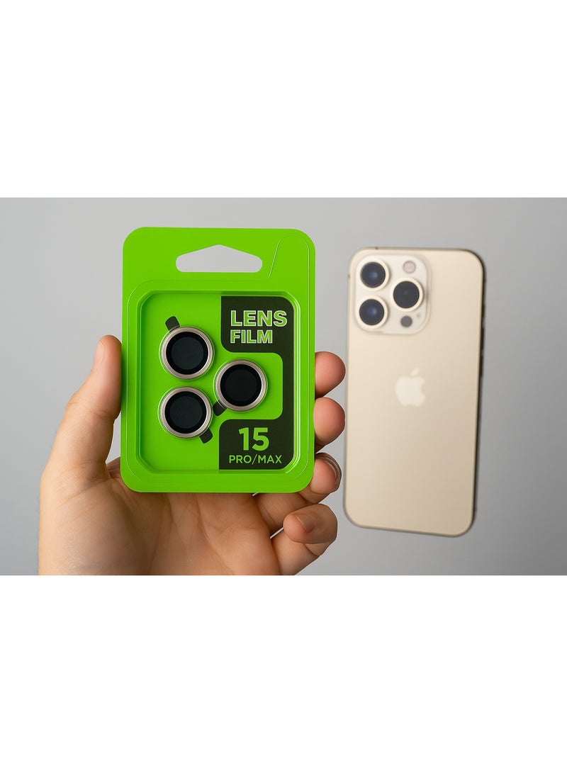 حماية عدسات ايفون 15 برو / برو ماكس – غطاء عدسات معدني فاخر ضد الخدش والكسر – طبقة حماية عالية الوضوح مع تركيب سهل وثبات قوي - Image 2