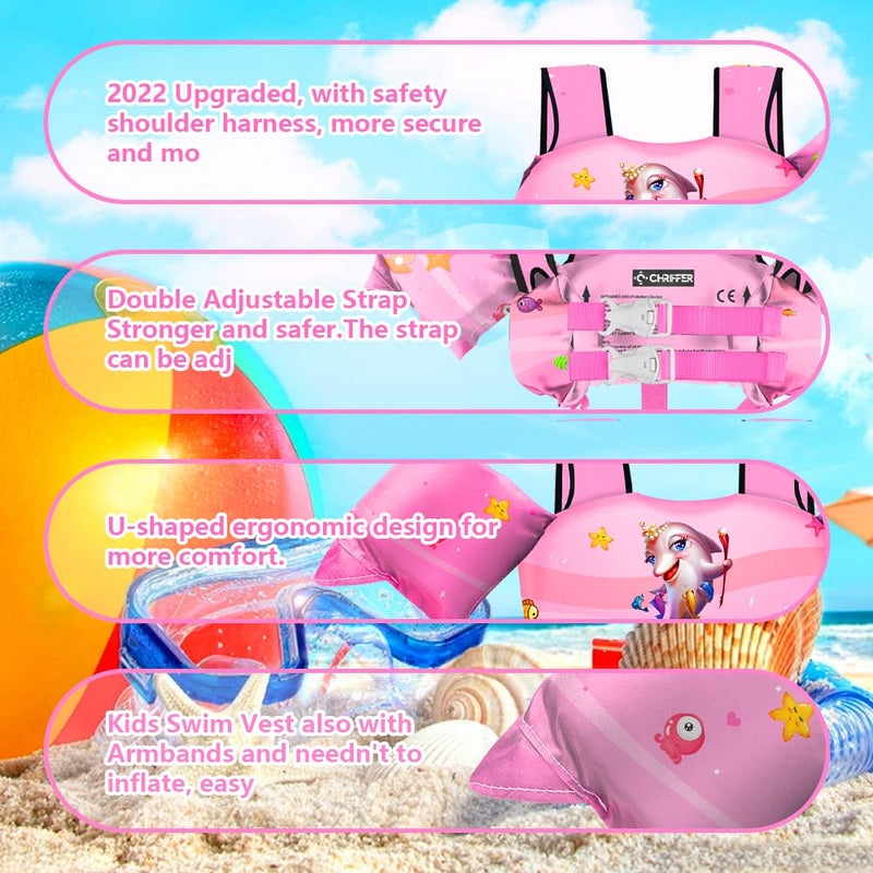 Chriffer Kids Swim Vest Life Jacket for 22-66 Pounds Boys and Girls, Toddler Floaties with Shoulder Harness Arm Wings for 2,3,4,5,6,7 Years Old Baby - Image 4