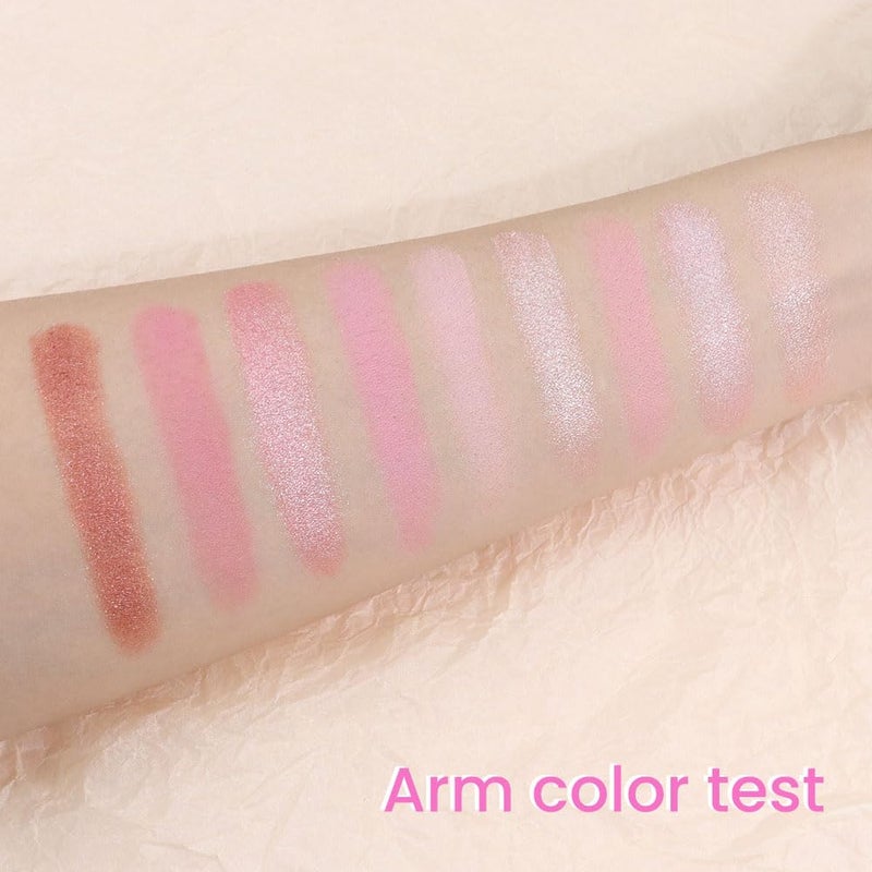AMY'S DIARY Pink Shimmer Eye Shadow Makeup Palette 9 Colors, Highly Pigmented Matte Glitter Shimmer Pearl Waterproof Party Sparkling Eyeshadow Palette (02#) - Image 4
