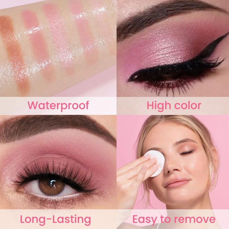 AMY'S DIARY Pink Shimmer Eye Shadow Makeup Palette 9 Colors, Highly Pigmented Matte Glitter Shimmer Pearl Waterproof Party Sparkling Eyeshadow Palette (02#) - Image 3