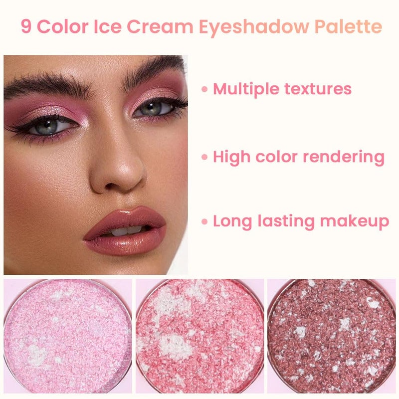AMY'S DIARY Pink Shimmer Eye Shadow Makeup Palette 9 Colors, Highly Pigmented Matte Glitter Shimmer Pearl Waterproof Party Sparkling Eyeshadow Palette (02#) - Image 5
