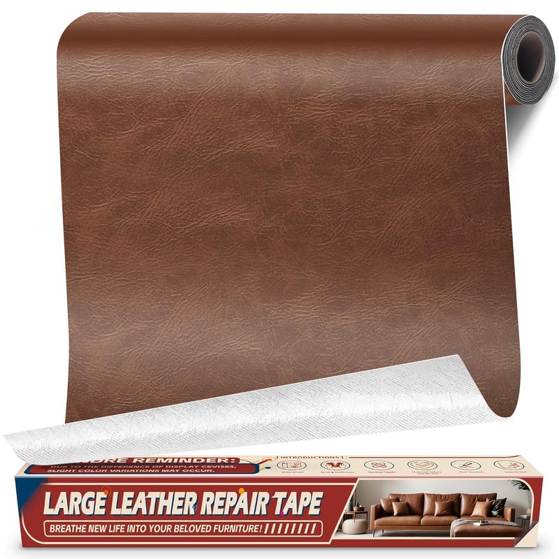 Cahomo Leather Repair Tape Patch, 17" x 79" Self Adhesive Leather Patches for Furniture,Vinyl Repair Kit for Car Seat, Couch, Chairs, Boat Seat, Sofa Classic Dark Brown - Image 1