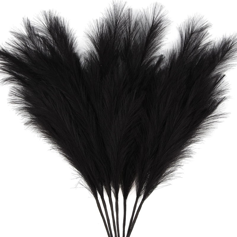 ZIFTY 7Pcs 3831FT Black Pampas Grass Large Tall Fluffy Artificial Fake Black Flowers Gothic Decor Bulrush Reed Grass Black Decor for Bedroom Bathroom Wedding Black