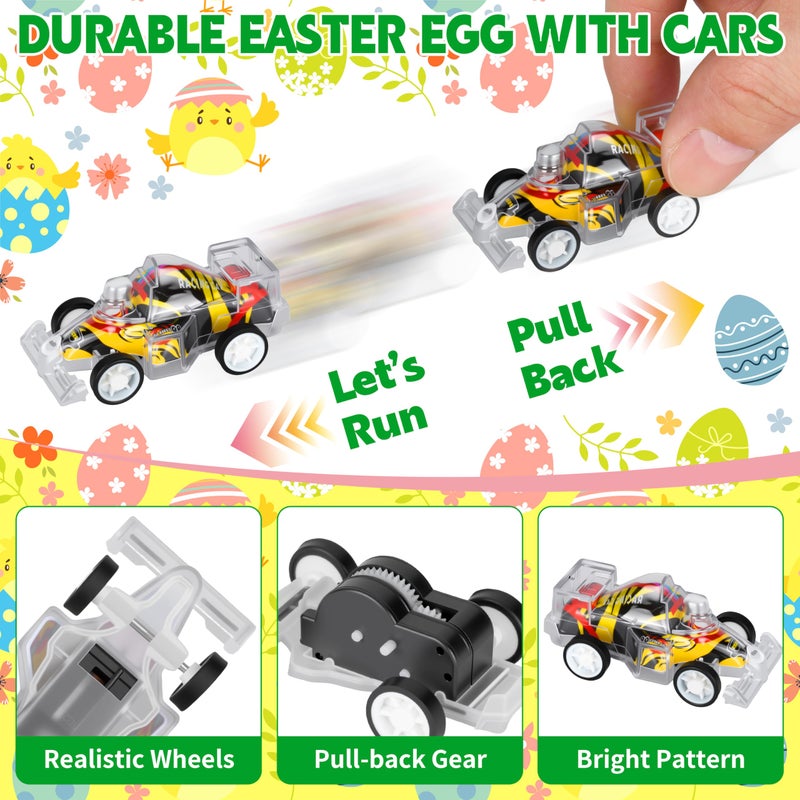 Seifar 48 Pack Prefilled Easter Eggs Pull Back Cars, Small Race Cars Racing Car for Easter Stuffing Egg Hunt Basket Stuffers Filler Surprise Party Favor Classroom Prize - Image 3