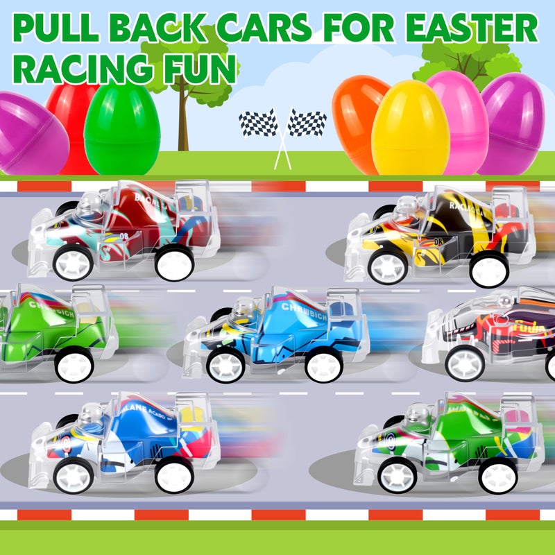 Seifar 48 Pack Prefilled Easter Eggs Pull Back Cars, Small Race Cars Racing Car for Easter Stuffing Egg Hunt Basket Stuffers Filler Surprise Party Favor Classroom Prize - Image 4