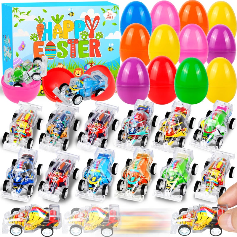 Seifar 48 Pack Prefilled Easter Eggs Pull Back Cars, Small Race Cars Racing Car for Easter Stuffing Egg Hunt Basket Stuffers Filler Surprise Party Favor Classroom Prize - Image 1