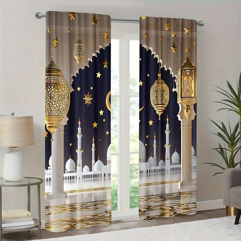 2pcs Printed Blackout Curtains 42.13 X 83.86 Inch Suitable For Living Room Bedroom Bay Window Home Decor Privacy Protection - Image 2