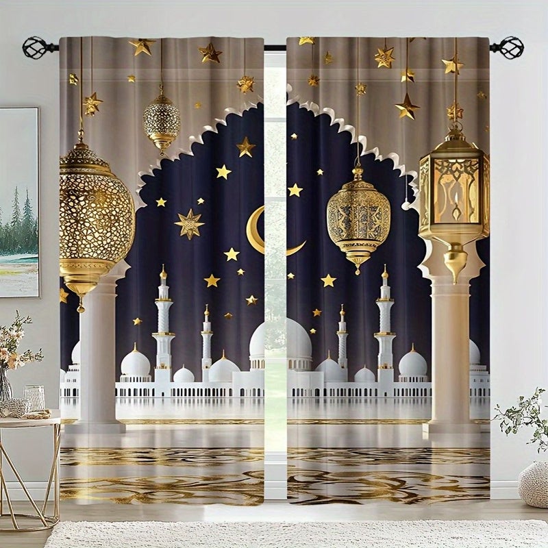 2pcs Printed Blackout Curtains 42.13 X 83.86 Inch Suitable For Living Room Bedroom Bay Window Home Decor Privacy Protection - Image 1