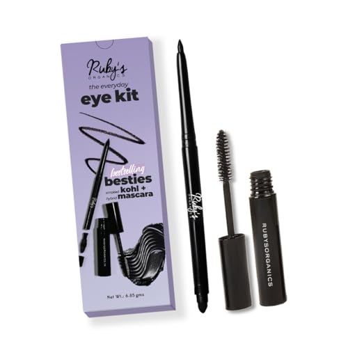 Ruby's Organics Kohl and Mascara Beauty Gift Kit for Women- Long-Lasting Intense Pigment, Smudge Proof, Everyday Eye Makeup Kajal, 100% Natural & Non-Toxic, Eye-Friendly, Daily Use - Black (Combo Pack of 2) - Image 1