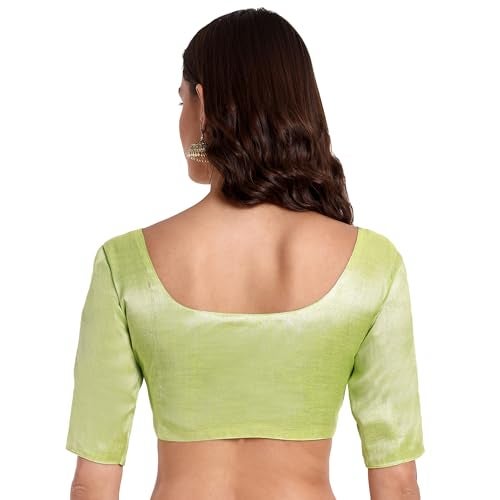 JISB Women Polycotton Slim Fit Tissue Elbow Length Sleeves Saree Blouse (36, Green) - Image 3