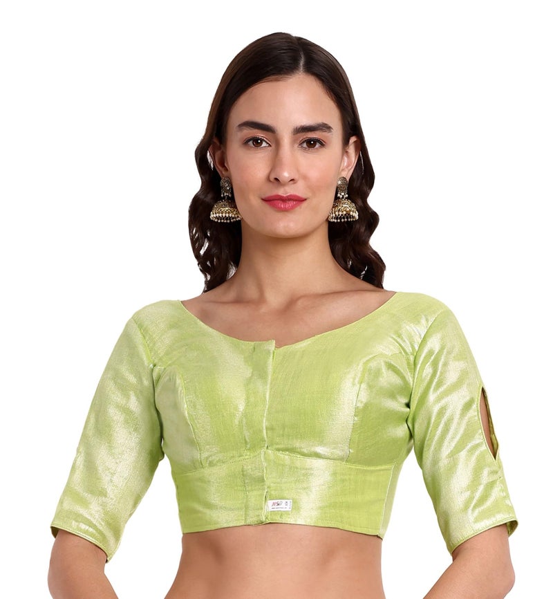 JISB Women Polycotton Slim Fit Tissue Elbow Length Sleeves Saree Blouse (36, Green) - Image 1
