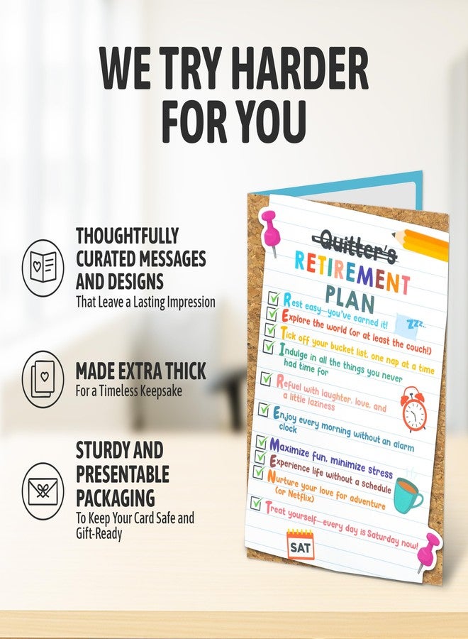 Decorably 5x7in Handmade Individual Happy Retirement Card with Cork Layer and Checklist Cutout, Fun Retirement Card for Man and Woman Set with Envelope and Stickers, with Printed Message Inside - Image 2