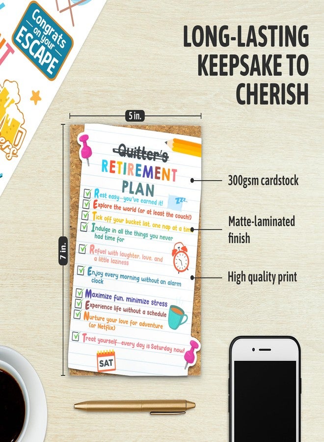 Decorably 5x7in Handmade Individual Happy Retirement Card with Cork Layer and Checklist Cutout, Fun Retirement Card for Man and Woman Set with Envelope and Stickers, with Printed Message Inside - Image 5