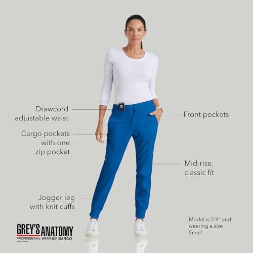 BARCO Grey’s Anatomy Classic Kira Scrub Jogger for Women – New Royal, 5-Pocket Yoga Style Mid-Rise Pants with Natural Stretch, Soil Release Fabric, and Super-Soft Finish – Large, Regular Fit - Image 4