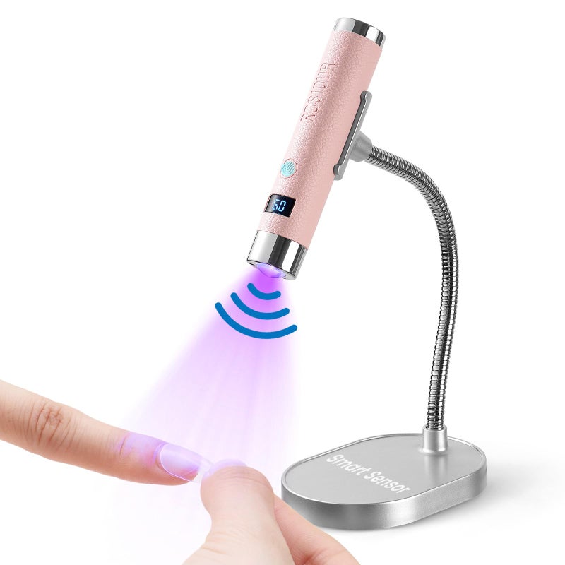 Rosiour Mini U/V Lamp for Gel Nails- Rechargeable Handheld Nail U V Led Curing Light with Stand- Flash Cure Fast Dry U/V Lamp with Auto Sensor for Home Manicure and Salon (Pink) - Image 1