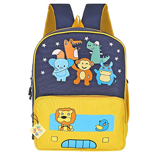 Frantic Kids Soft Cartoon Animal Travelling School Bag Soft Plush Velvet Standard 2 Compartment Backpack Baby Girls Boys For 2 To 5 Years Boys/Girls Nursery, Picnic,Preschool(Yellow Zoo Bag), Medium - Image 1