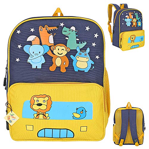 Frantic Kids Soft Cartoon Animal Travelling School Bag Soft Plush Velvet Standard 2 Compartment Backpack Baby Girls Boys For 2 To 5 Years Boys/Girls Nursery, Picnic,Preschool(Yellow Zoo Bag), Medium - Image 2