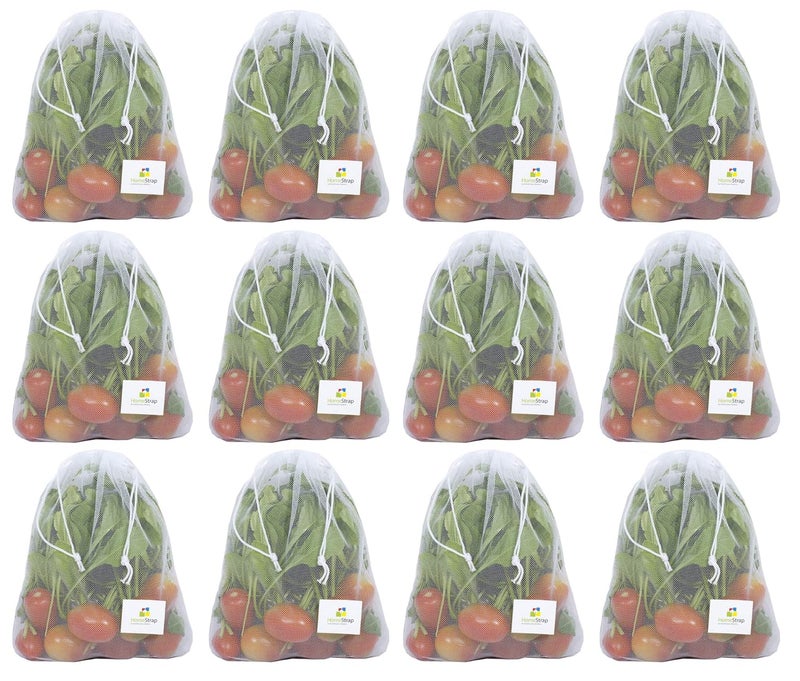 Homestrap Mesh Reusable Fridge Storage Bag for Fruits Vegetables Set of 12