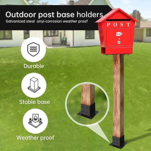 Grehitk 4×4 Post Base 4 Pcs,Deck Post Brackets,Inner Size 3.5"x3.5" Thick Steel Fence Post Anchor Base,Black Powder Coated Heavy Fence Post,for Supports Porch Railing Post Holders Pergola Brackets - Image 5