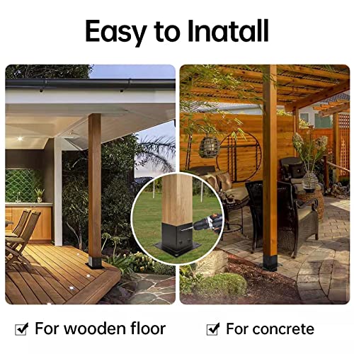 Grehitk 4×4 Post Base 4 Pcs,Deck Post Brackets,Inner Size 3.5"x3.5" Thick Steel Fence Post Anchor Base,Black Powder Coated Heavy Fence Post,for Supports Porch Railing Post Holders Pergola Brackets - Image 4