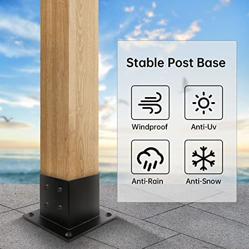 Grehitk 4×4 Post Base 4 Pcs,Deck Post Brackets,Inner Size 3.5"x3.5" Thick Steel Fence Post Anchor Base,Black Powder Coated Heavy Fence Post,for Supports Porch Railing Post Holders Pergola Brackets - Image 2
