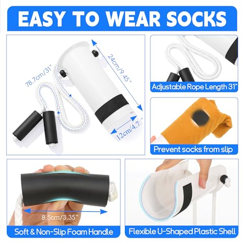 JFMkaer Sock Aids for Putting On Socks Kit - (Sock Helper + 35 Inch Dressing Stick with Sock Remover & Shoe Horn) - Flexible Sock Assistant Device for Seniors & Limited Mobility No Bending - Image 4
