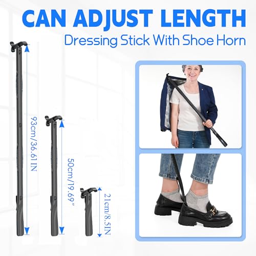 JFMkaer Sock Aids for Putting On Socks Kit - (Sock Helper + 35 Inch Dressing Stick with Sock Remover & Shoe Horn) - Flexible Sock Assistant Device for Seniors & Limited Mobility No Bending - Image 3