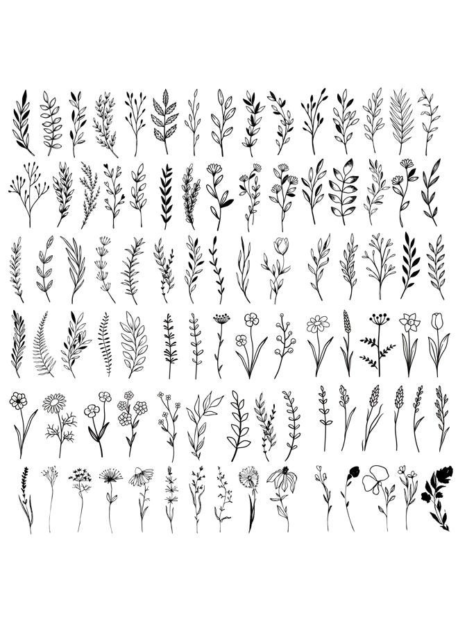 Kotbs 18 Sheets Realistic Temporary Tattoo, Tiny Branch Black Flower Temporary Tattoos for Women Girls Kids, Bouquet Small Tattoo Temporary Sticker Wild Plant Floral Fake Tattoos - Image 1