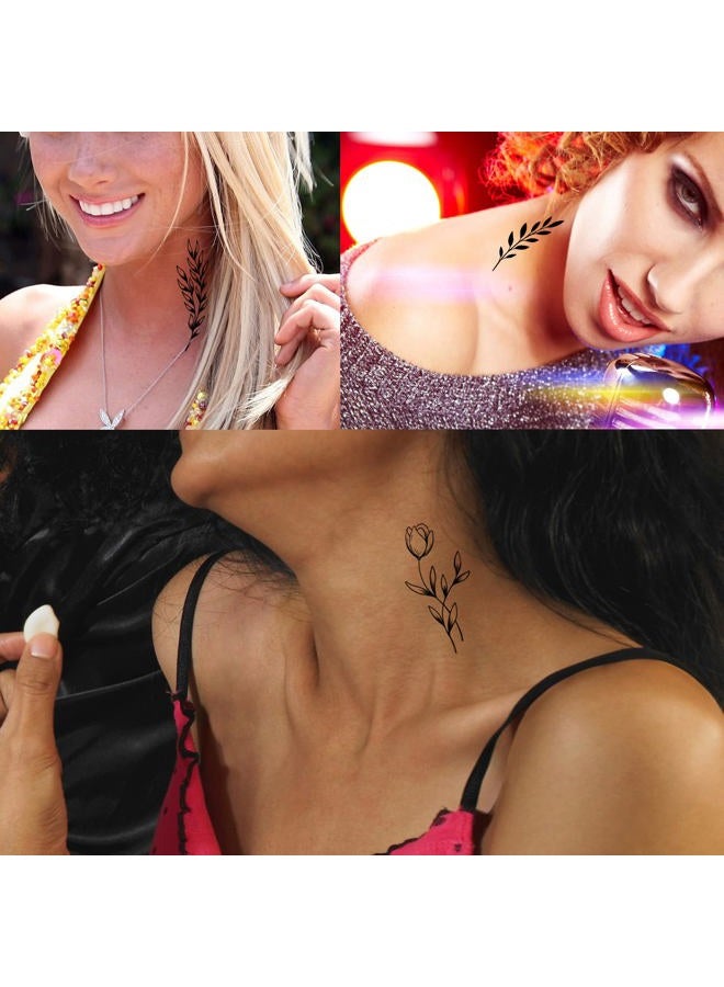 Kotbs 18 Sheets Realistic Temporary Tattoo, Tiny Branch Black Flower Temporary Tattoos for Women Girls Kids, Bouquet Small Tattoo Temporary Sticker Wild Plant Floral Fake Tattoos - Image 4