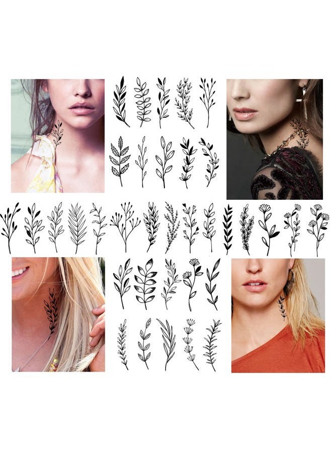 Kotbs 18 Sheets Realistic Temporary Tattoo, Tiny Branch Black Flower Temporary Tattoos for Women Girls Kids, Bouquet Small Tattoo Temporary Sticker Wild Plant Floral Fake Tattoos - Image 2