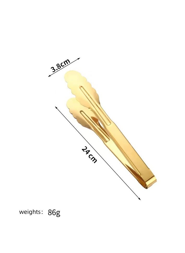 عبوتان من ملقطي الطعام المصنوعين من الفولاذ المقاوم للصدأ، ملقطات طعام فضية وذهبية للمطبخ تستخدم في الخبز والشواء والباربكيو والبوفيه وتحضير السلطات، مقاومة للحرارة المرتفعة (الفضية: طول 23.5 سم/9.25 بوصة، الذهبية: طول 24 سم/9.45 بوصة) - Image 3