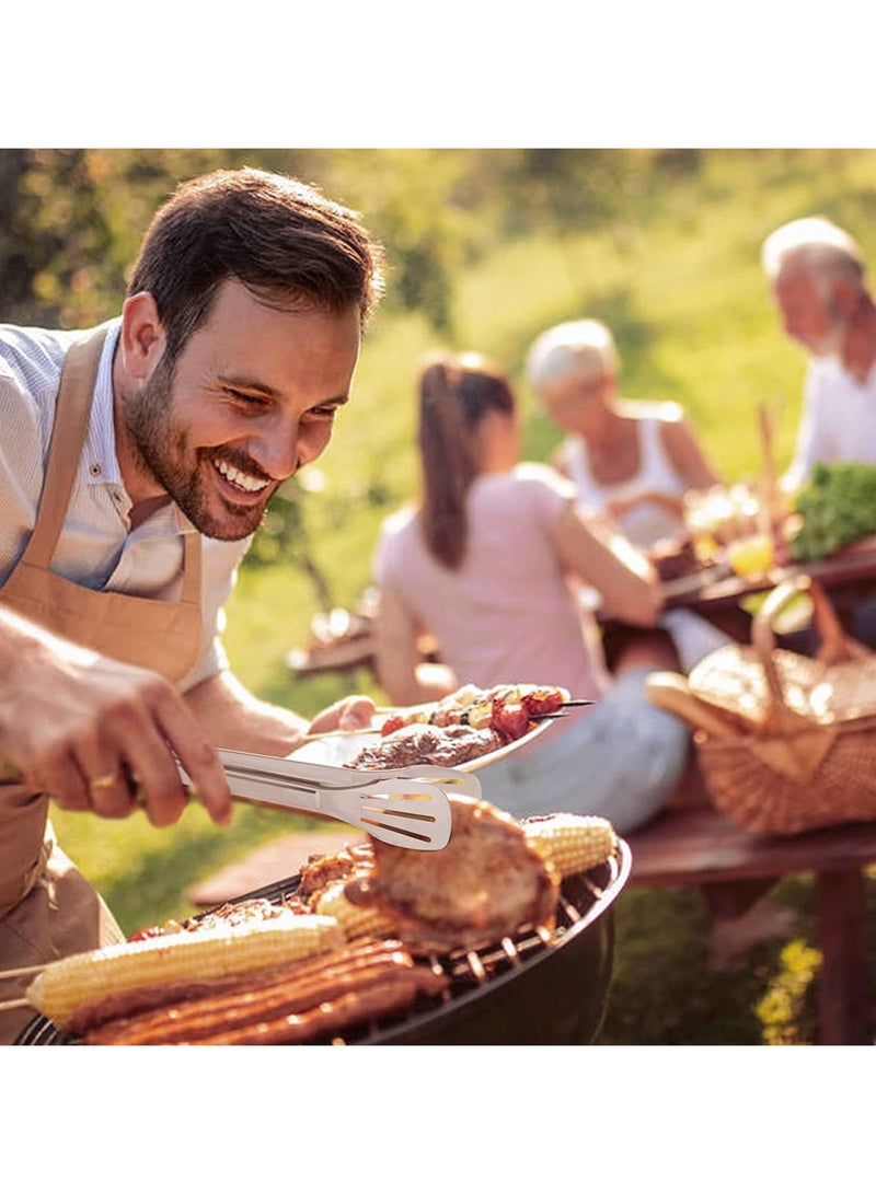 عبوتان من ملقطي الطعام المصنوعين من الفولاذ المقاوم للصدأ، ملقطات طعام فضية وذهبية للمطبخ تستخدم في الخبز والشواء والباربكيو والبوفيه وتحضير السلطات، مقاومة للحرارة المرتفعة (الفضية: طول 23.5 سم/9.25 بوصة، الذهبية: طول 24 سم/9.45 بوصة) - Image 5