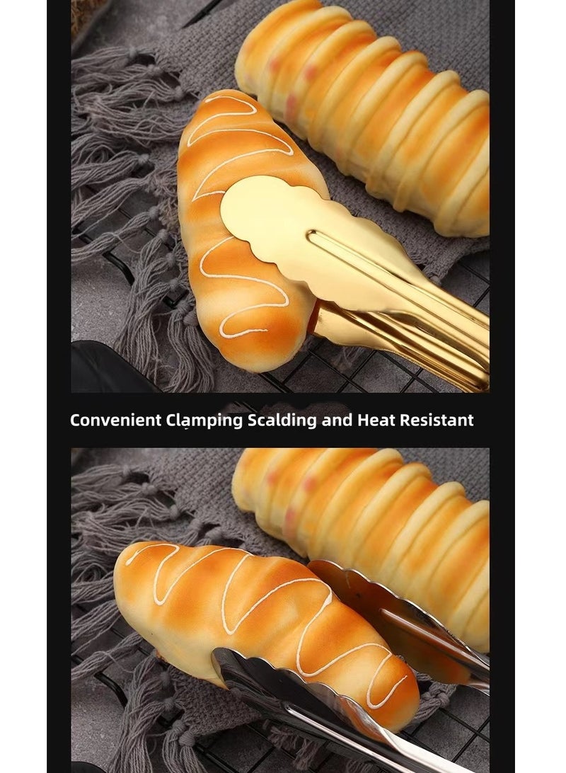 عبوتان من ملقطي الطعام المصنوعين من الفولاذ المقاوم للصدأ، ملقطات طعام فضية وذهبية للمطبخ تستخدم في الخبز والشواء والباربكيو والبوفيه وتحضير السلطات، مقاومة للحرارة المرتفعة (الفضية: طول 23.5 سم/9.25 بوصة، الذهبية: طول 24 سم/9.45 بوصة) - Image 2