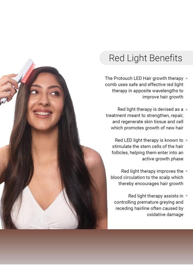 ProTouch - PROTOUCH LED Hair Therapy Comb with Red & Blue LED light scalp treatment & Vibration massage | Hair Fall control | Scalp Massage | Portable & Detangling | For Men & Women | All Hair Type - Image 1