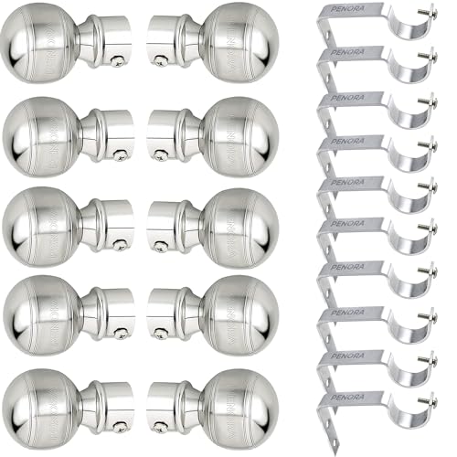 Penora Stainless Steel Finials/Socket/Knobs With Wall Support for Single Curtain Rod/Pipe (10 Pcs Finials, 10 Pcs Support) - Image 1