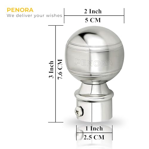 Penora Stainless Steel Finials/Socket/Knobs With Wall Support for Single Curtain Rod/Pipe (10 Pcs Finials, 10 Pcs Support) - Image 2