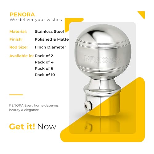Penora Stainless Steel Finials/Socket/Knobs With Wall Support for Single Curtain Rod/Pipe (10 Pcs Finials, 10 Pcs Support) - Image 4