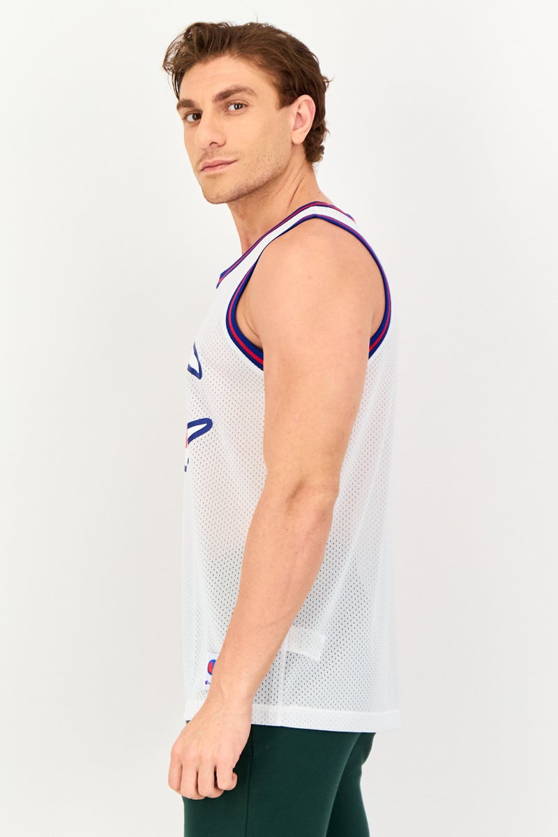 Champion Men Sportswear Fit Sleeveless Basket Ball Jersey, White - Image 2