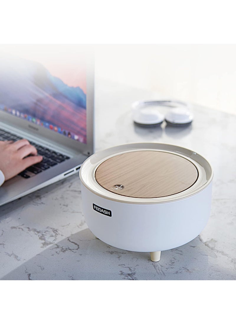 JUVIW JUVIW Mini Dustbin With Lid For Tabletop Desk Tiny Garbage Can For Office Bathroom Bedroom Makeup Waste ManualLift White 2 ltr  - Image 1