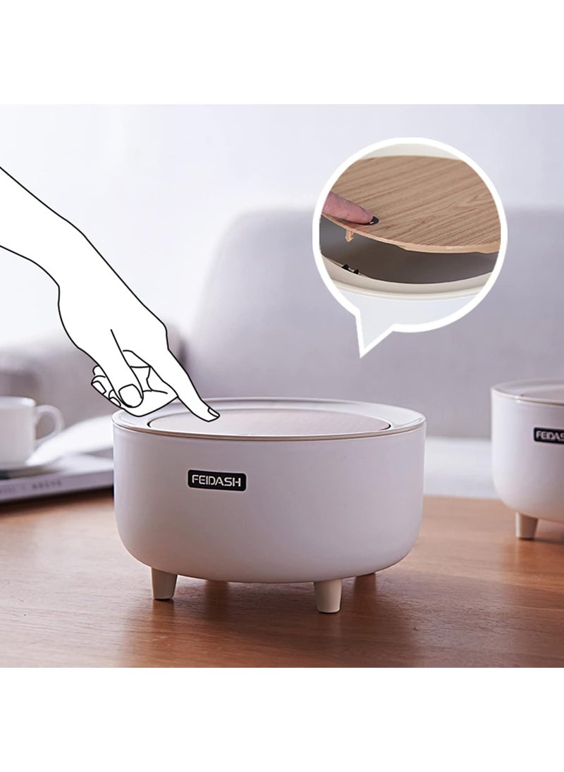 JUVIW JUVIW Mini Dustbin With Lid For Tabletop Desk Tiny Garbage Can For Office Bathroom Bedroom Makeup Waste ManualLift White 2 ltr  - Image 2