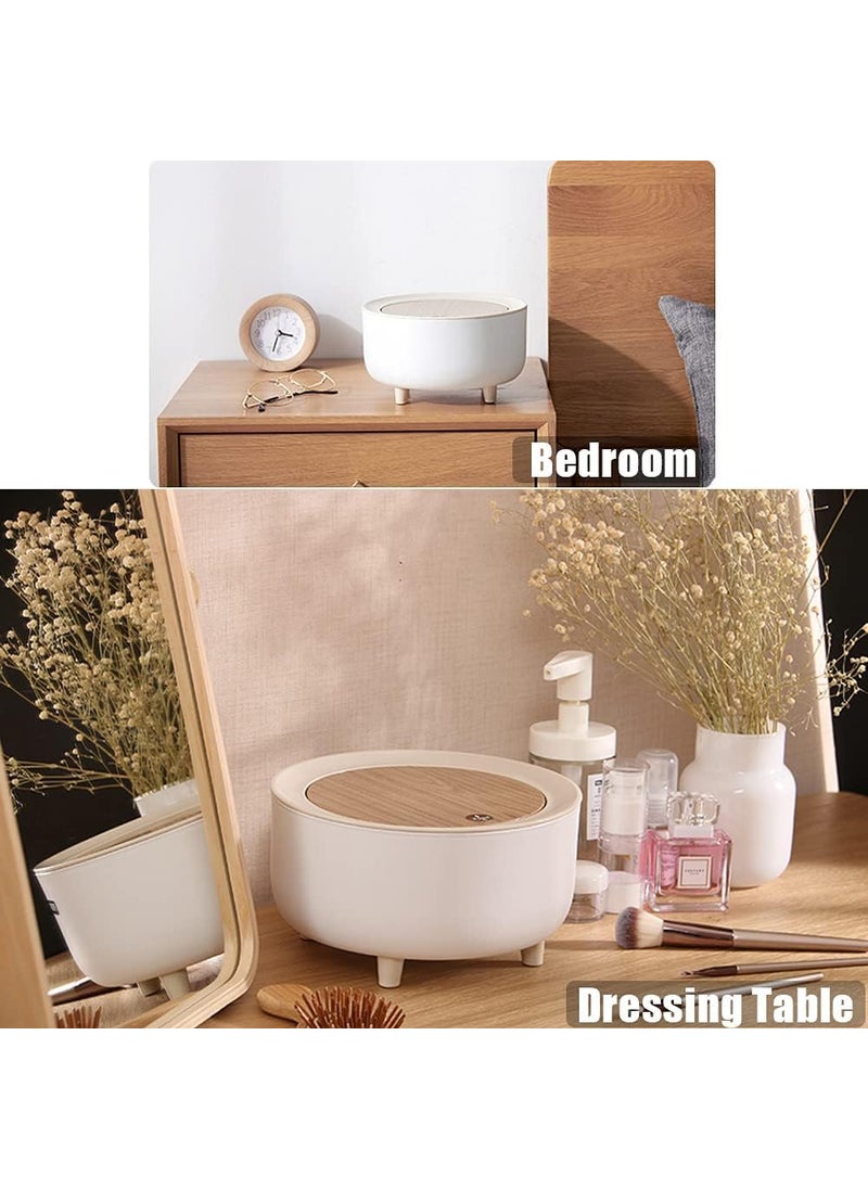 JUVIW JUVIW Mini Dustbin With Lid For Tabletop Desk Tiny Garbage Can For Office Bathroom Bedroom Makeup Waste ManualLift White 2 ltr  - Image 5