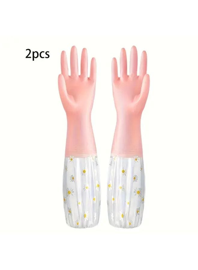 Pink Non Slip Thickened Jelly Dishwashing Gloves Kitchen Cleaning Supplies - Image 1