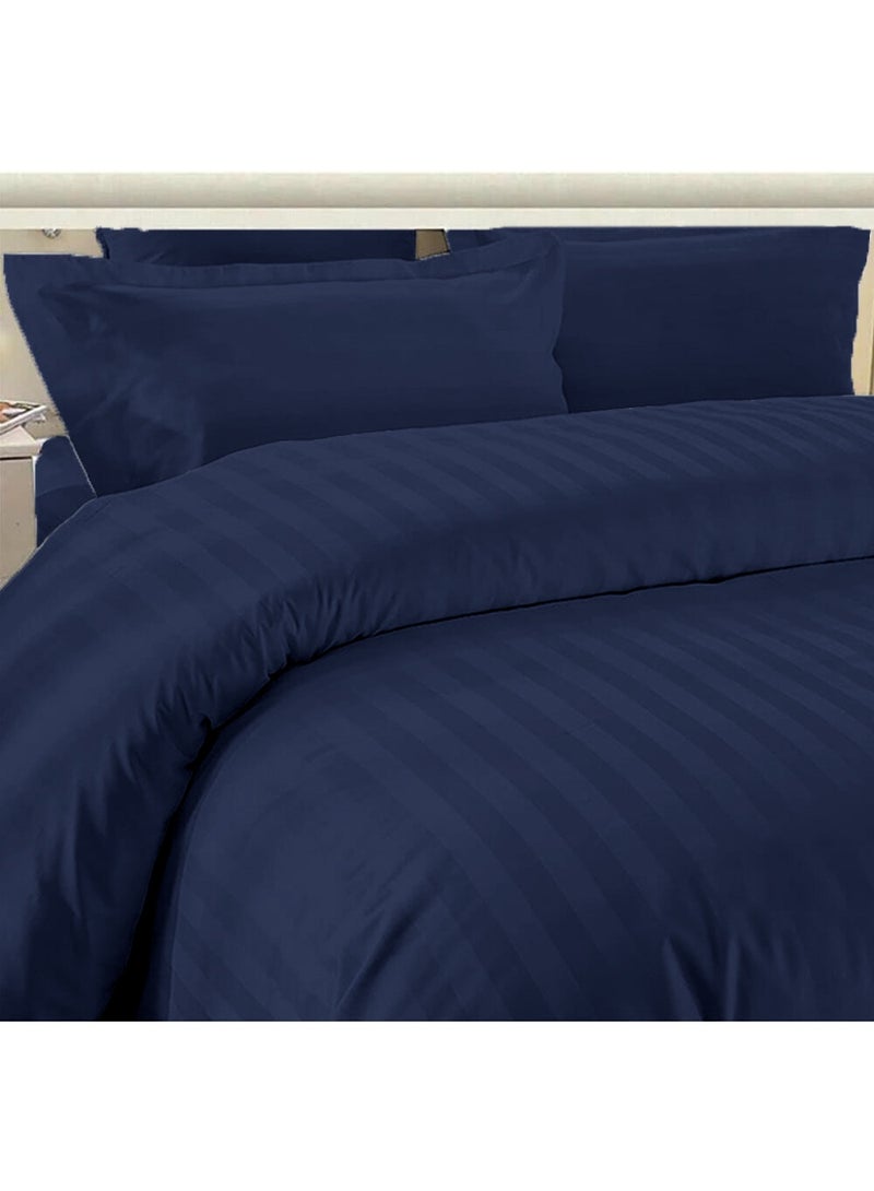 إي وورلد طقم سرير فاخر مكون من 6 قطع بحجم كينج، تصميم مخطط باللون الأزرق، مصنوع من قطن عالي الجودة بفخامة فنادق، مع شرشف سرير وغطاء لحاف ووسائد ناعمة - Image 4