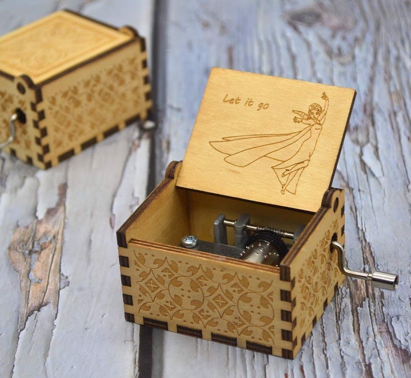 EITHEO Wooden Uniq Carved Hand Crank Let-It-Go Theme Music Box, Child - Image 2