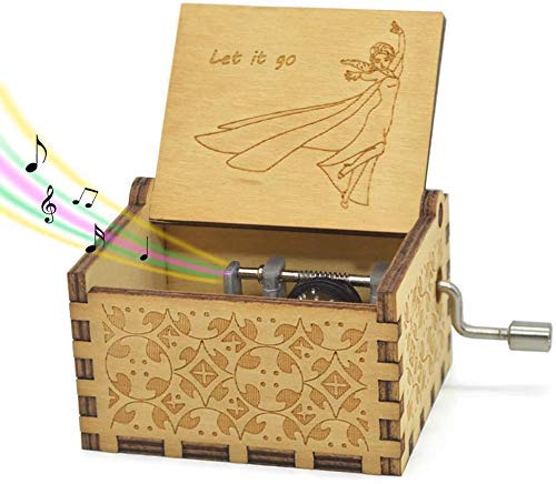 EITHEO Wooden Uniq Carved Hand Crank Let-It-Go Theme Music Box, Child - Image 1
