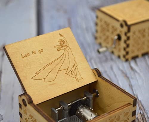 EITHEO Wooden Uniq Carved Hand Crank Let-It-Go Theme Music Box, Child - Image 4
