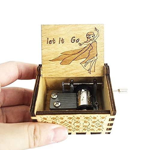 EITHEO Wooden Uniq Carved Hand Crank Let-It-Go Theme Music Box, Child - Image 3
