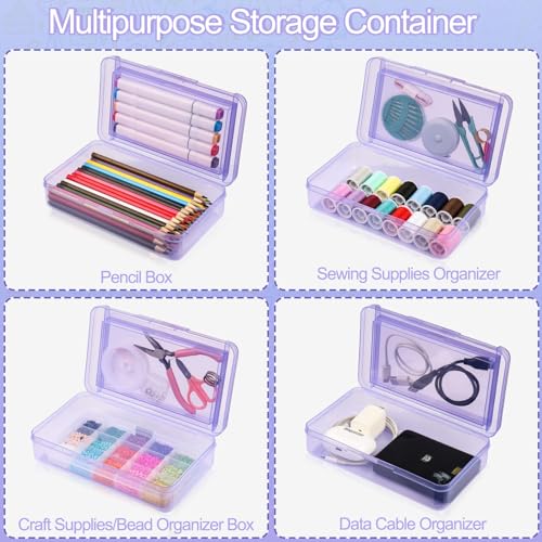Meiikun Double Layer Large Capacity Pencil Case, Translucent Plastic Hard Pencil Boxes with Snap-tight Lid, School Office Supplies Storage Box for Stationery, Pen, Crayon (Purple, 1 Pack) - Image 3