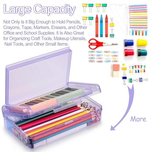 Meiikun Double Layer Large Capacity Pencil Case, Translucent Plastic Hard Pencil Boxes with Snap-tight Lid, School Office Supplies Storage Box for Stationery, Pen, Crayon (Purple, 1 Pack) - Image 4