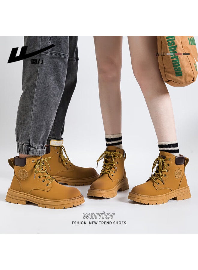 Warrior Men's Autumn Winter High-top Martin Boots Casual Couple Outdoor Yellow Boots Large Yellow Size 40